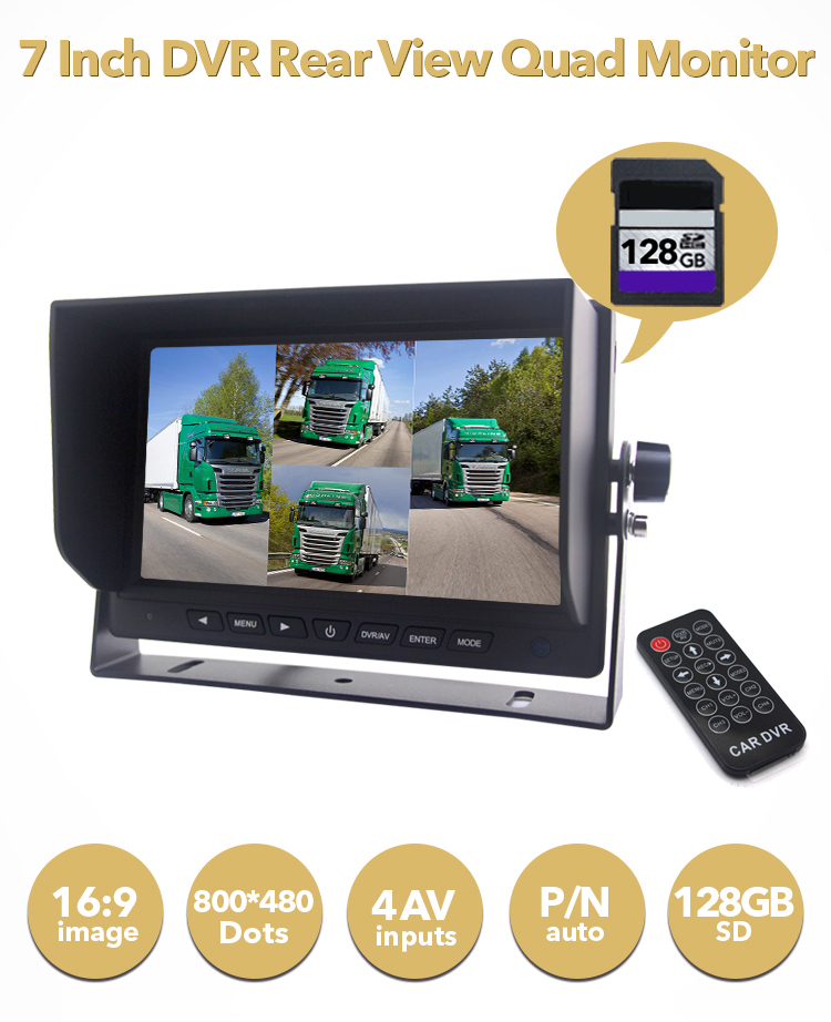 7-дюймовий відеореєстратор для 4 камер і 128 Гб SDXC-карти