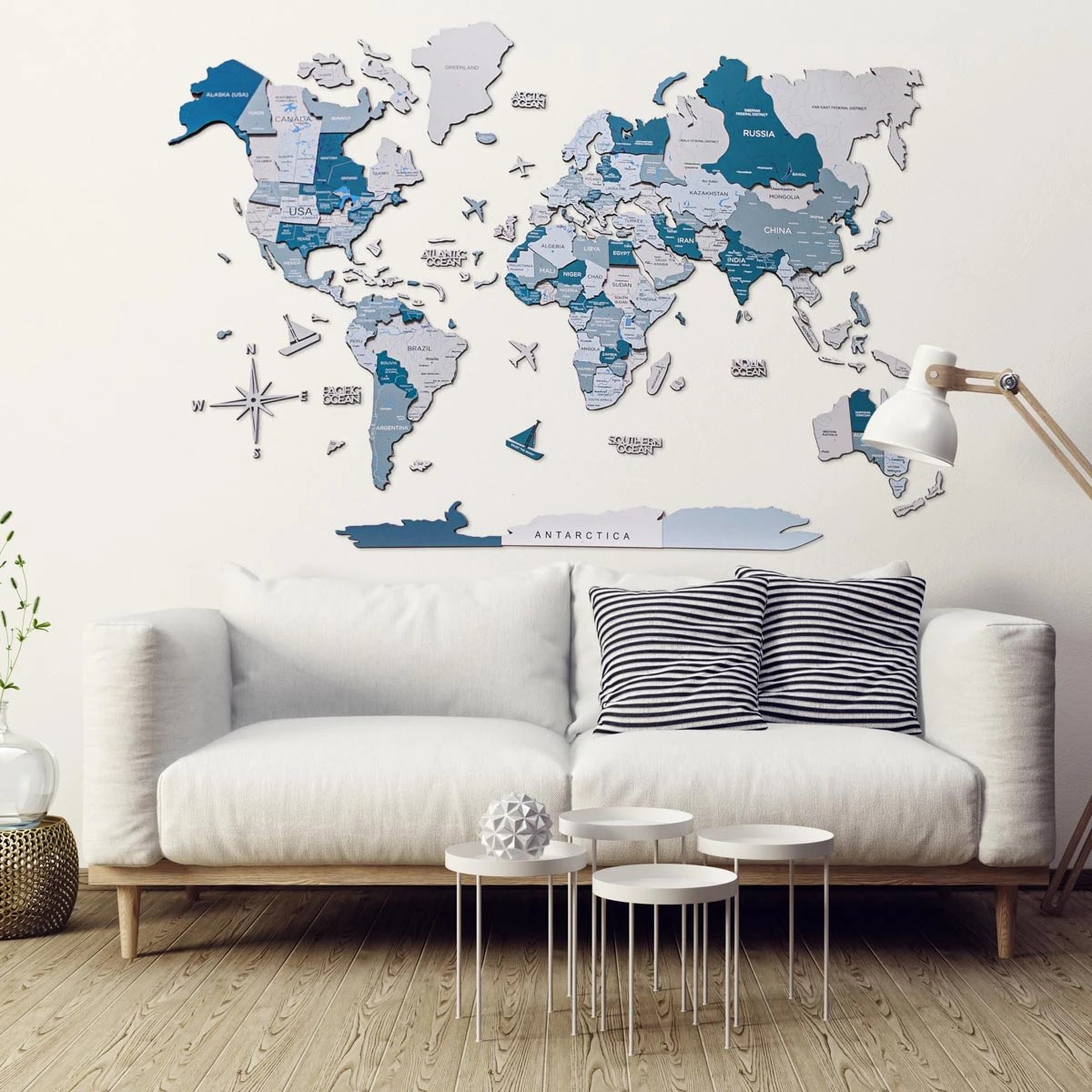 Барвисті 3D дерев'яні карта світу синій