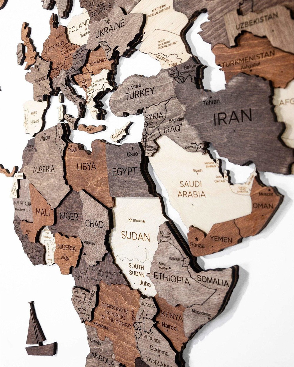дерев'яна карта на стіні 3D континенту