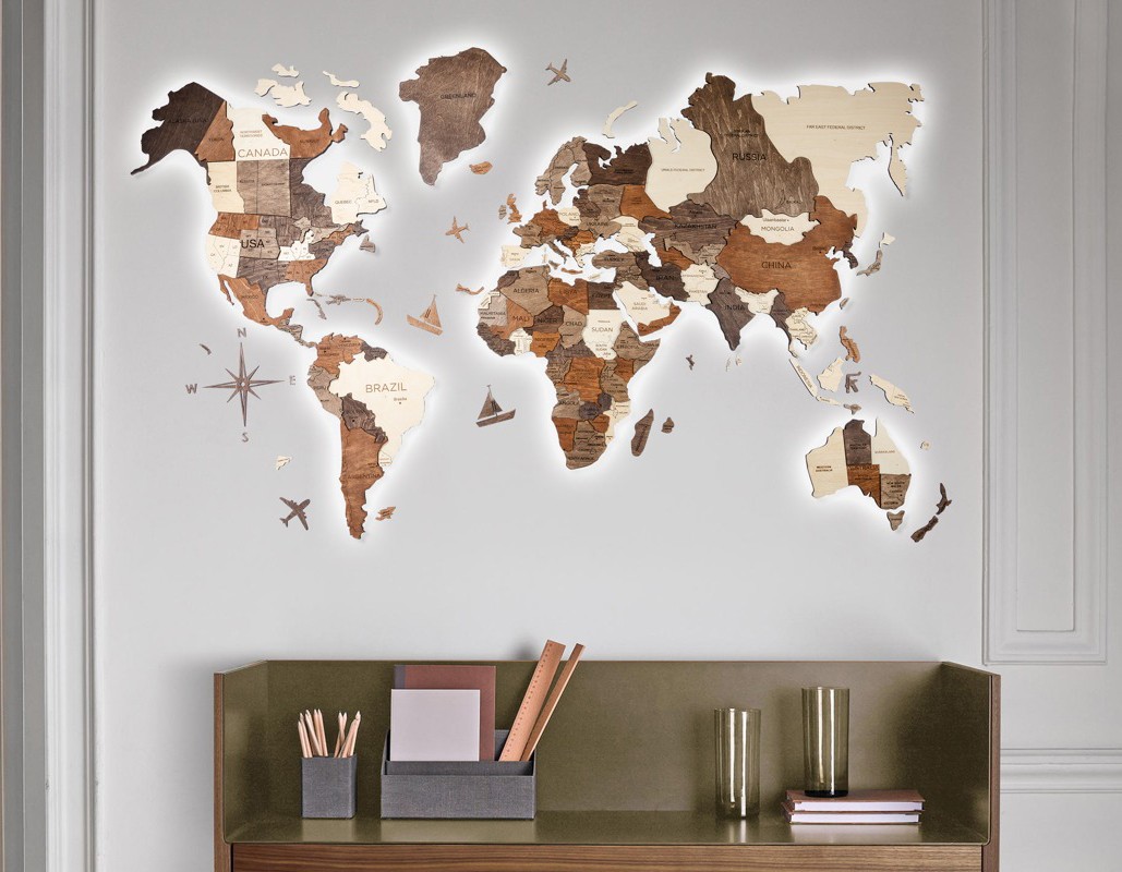 кольорові 3d карта світу на стіні