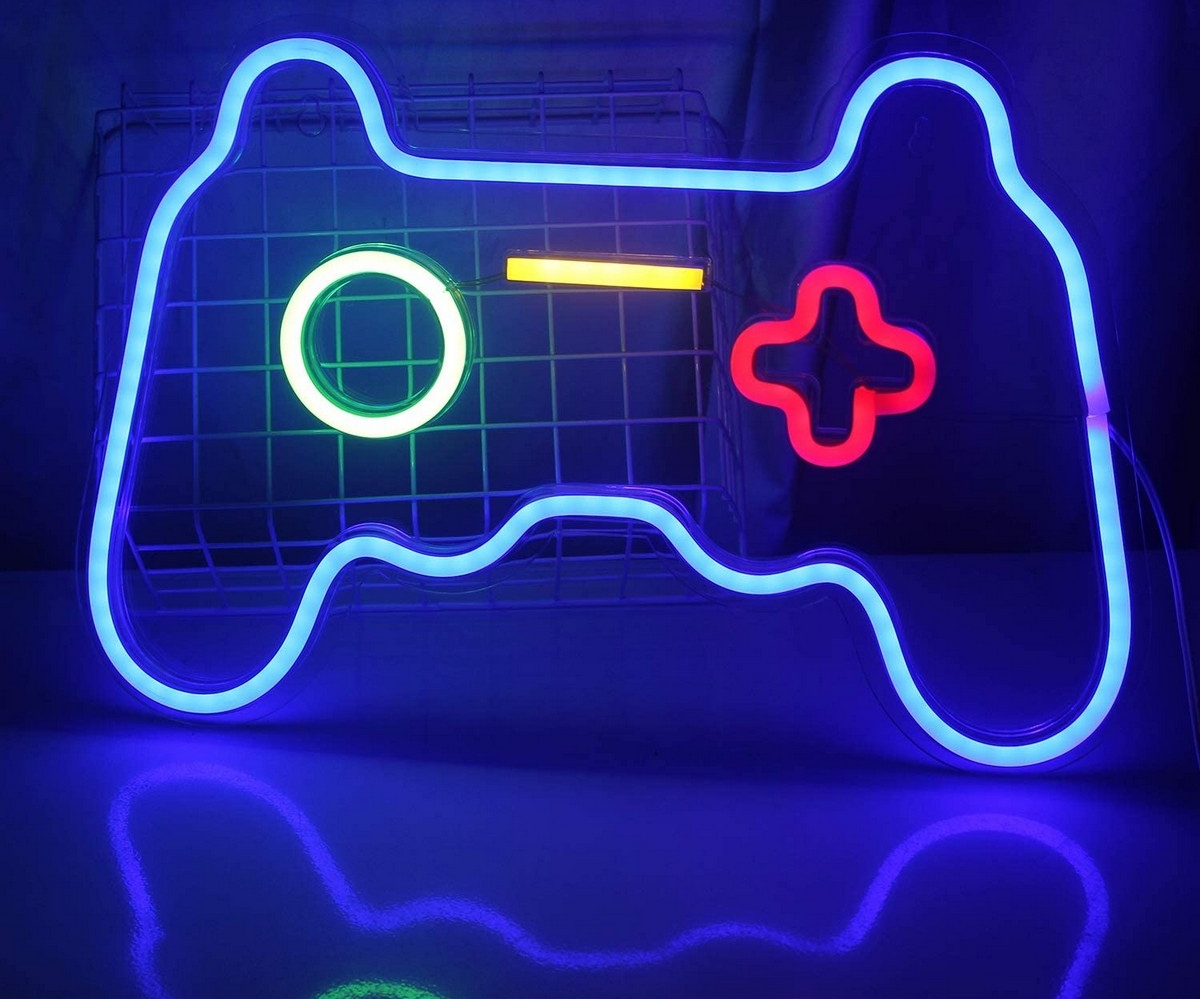 неоновий світлодіодний логотип на настінному освітленні - геймпад