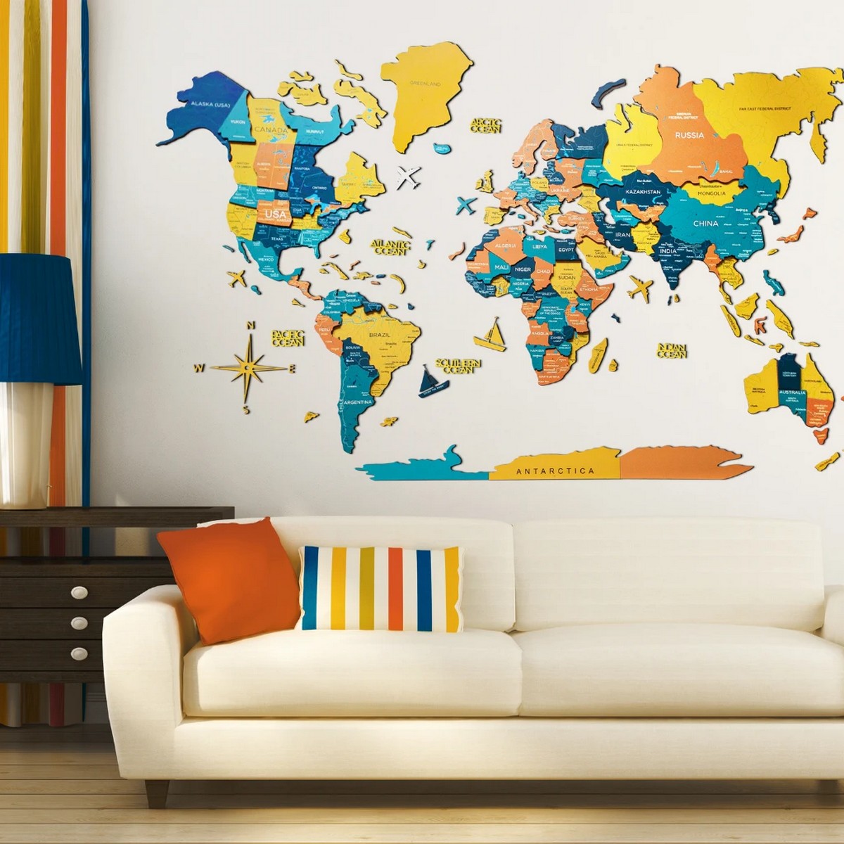 кольорова карта на дерев'яні стіни 3d