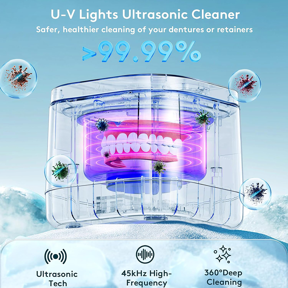 ультразвуковий засіб для чищення фіксаторів очищувач зубних протезів ультрафіолетовим випромінюванням 99,99% світла