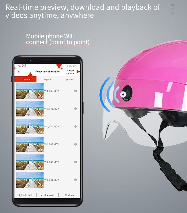 мотоциклетний шолом камера Wi-Fi підключення через додаток смартфон
